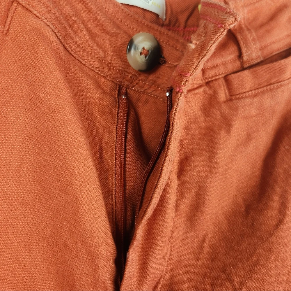 Maeve Anthropologie Ettie Linen Edition Wide Leg Crop Pants Rust High Rise 25P - Picture 6 of 15